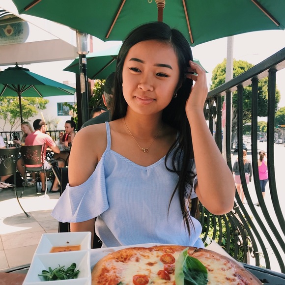 blue striped cold shoulder top - Picture 2 of 2